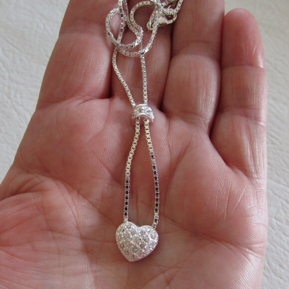 Sterling Silver CZ Dome and Pave Heart Dangle Pendant - NEW - Picture 12 of 12